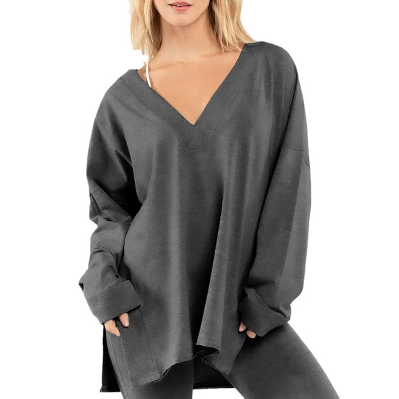 Long Tall Sally Sweaters - Long Tall Sally Charcoal V-Neck Sweater